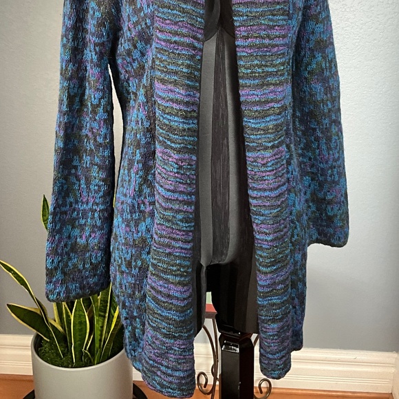 Damask Alpaca Soft Thick Longline Cardigan Sweater Handmade Peru Cozy Black S - Picture 6 of 9